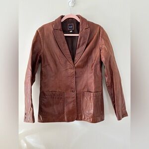 Vintage Gap Y2K Brown Leather Jacket Blazer Medium Dark Academia